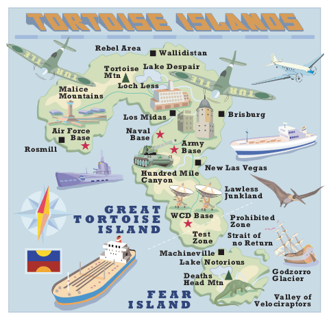 illustrated map of the tortoise islands